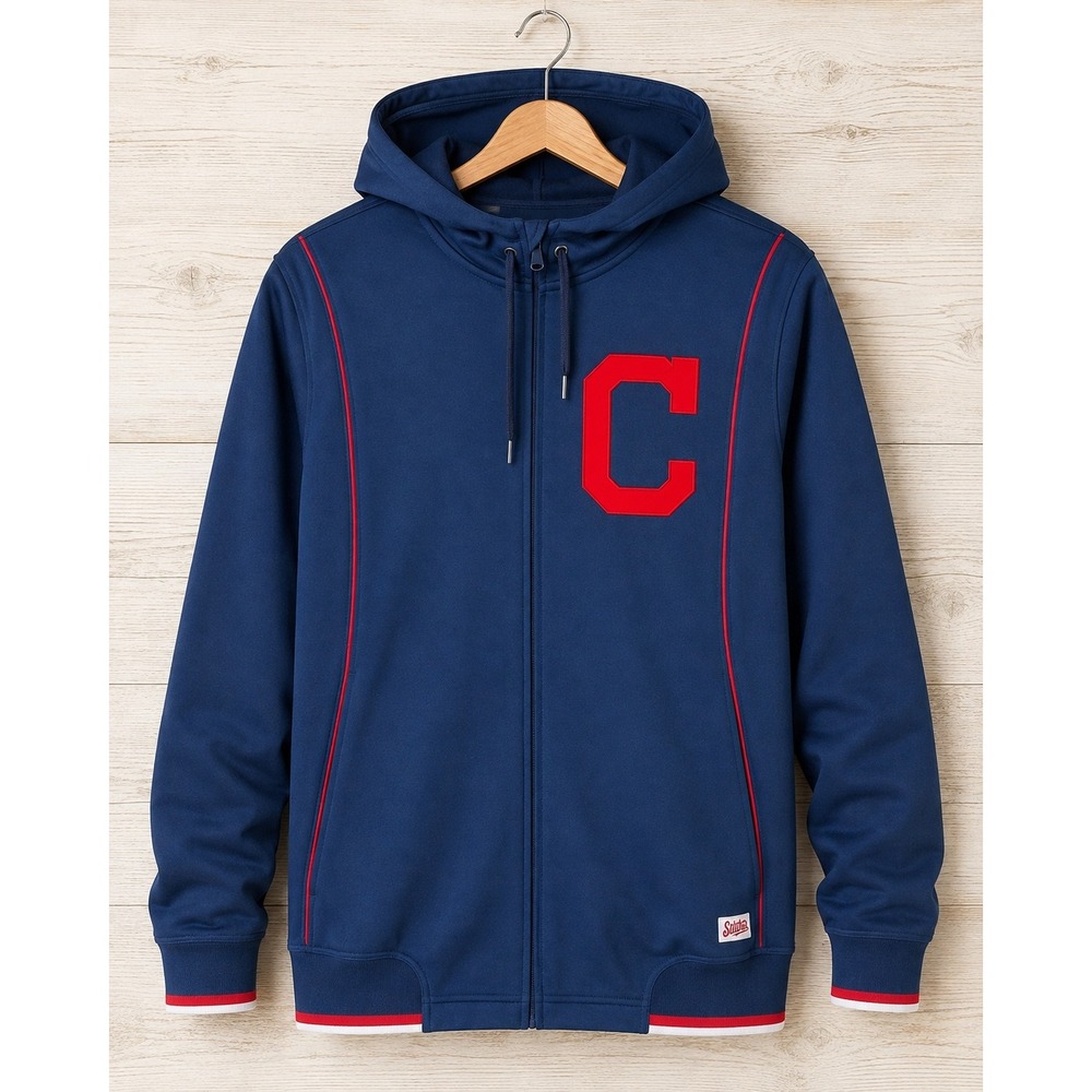 Cleveland Indians Stitches Full Zip Hoodie Jacket Men's Large Navy Red MLB NWT